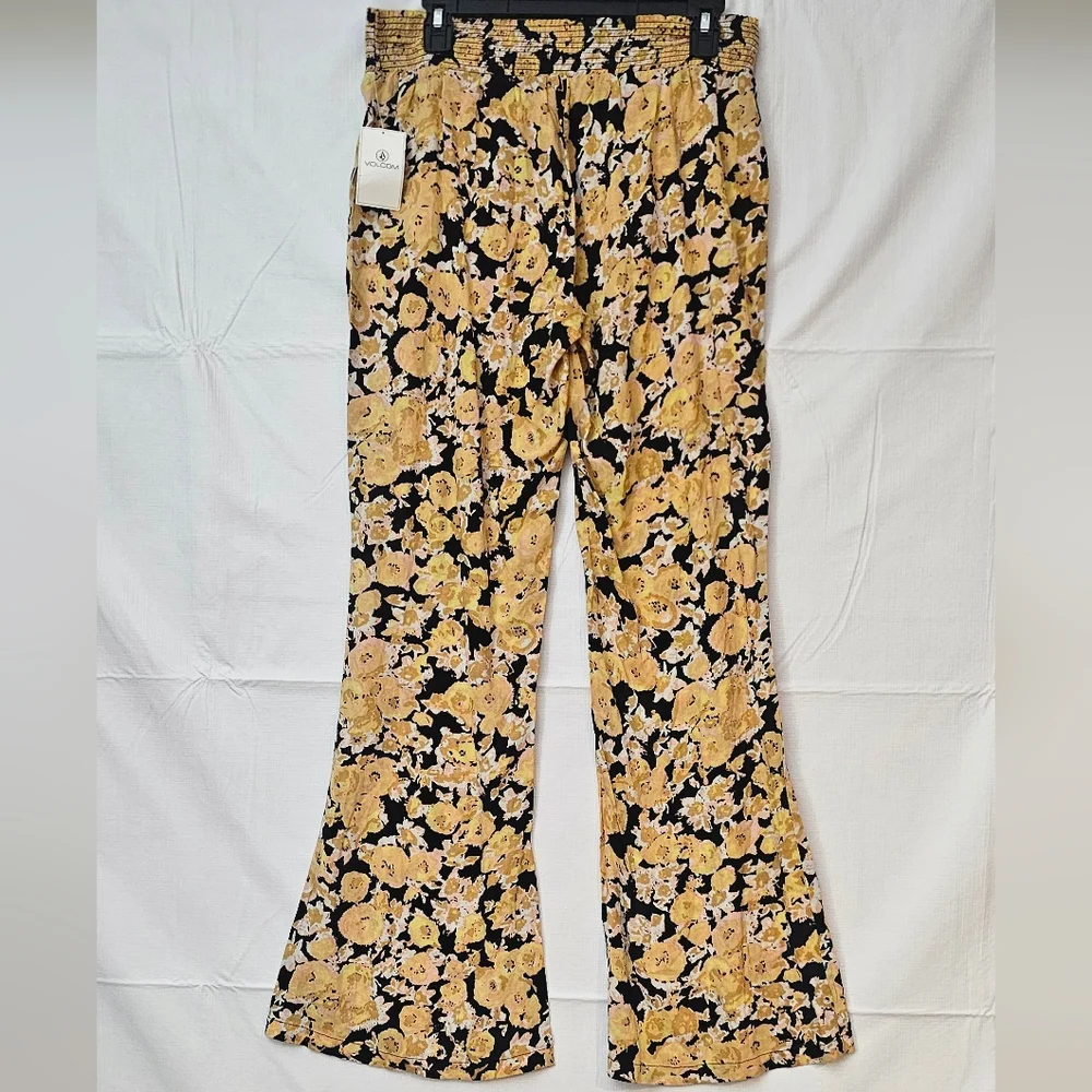 Volcom Pants Large Butter Yellow & Black Flare Leg NWT